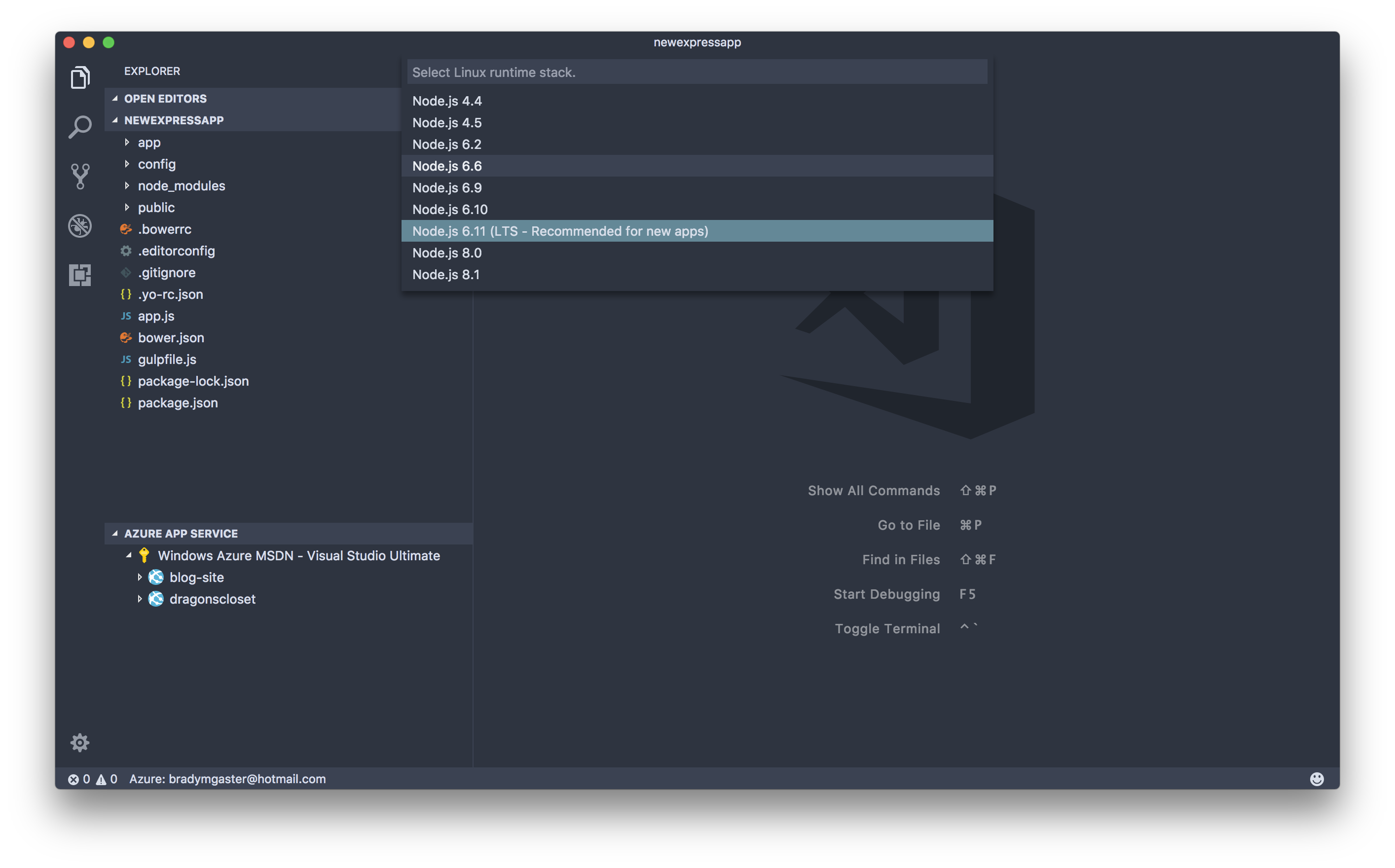 Select Node.js version