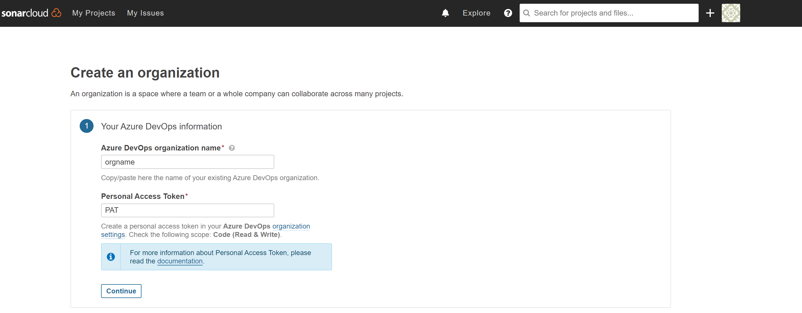 SonarCloud org creation