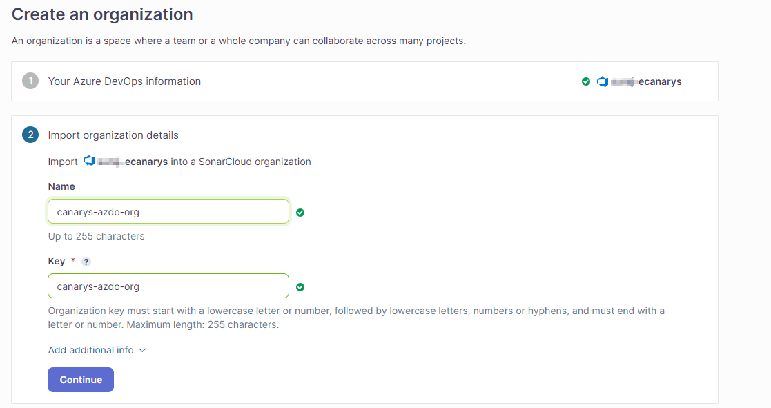 SonarCloud org creation